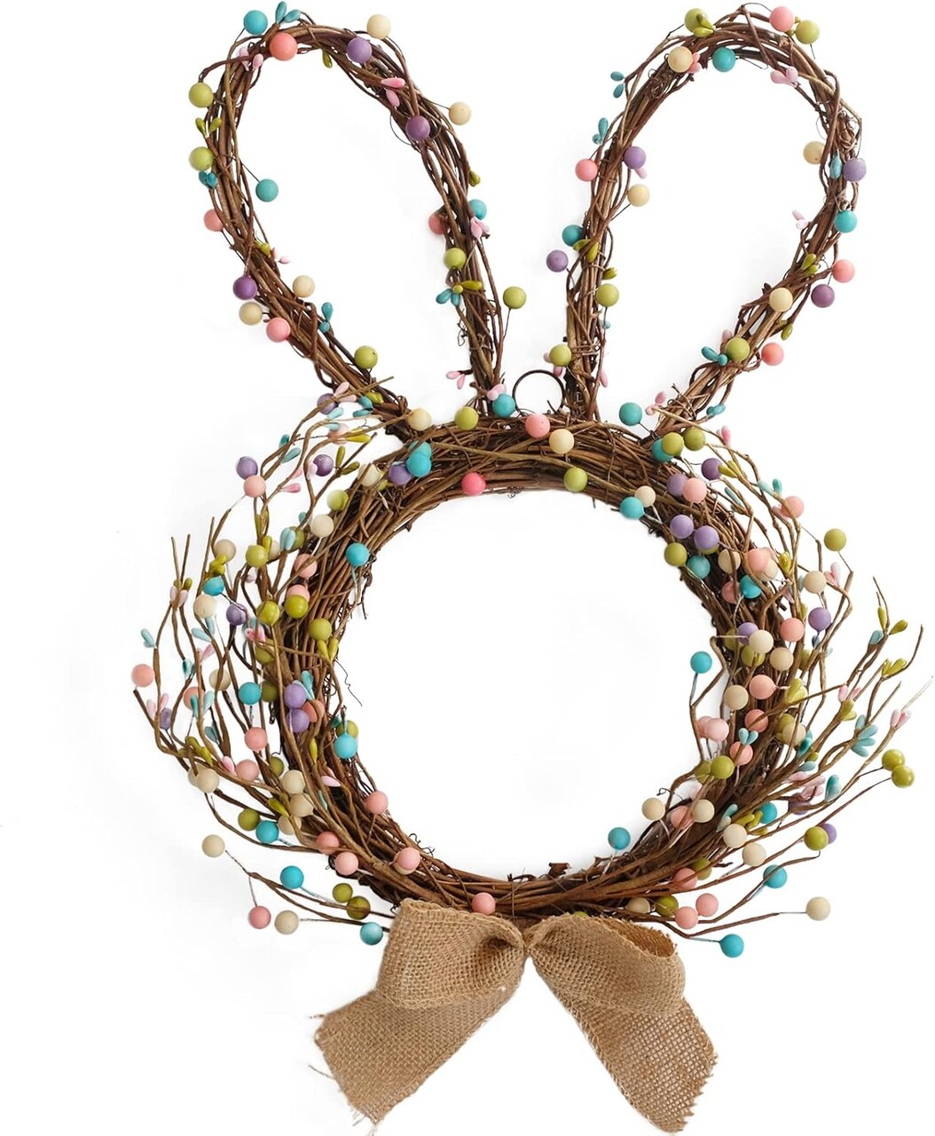 16.5-Inch Easter Bunny Wreath – Front Door & Wall Spring Decor with Twig Base, Berries, and Blossom Rabbit, Indoor & Outdoor